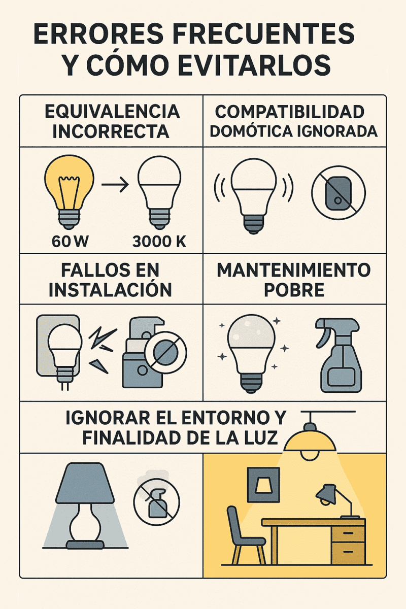 errores cambio fluorescente a le